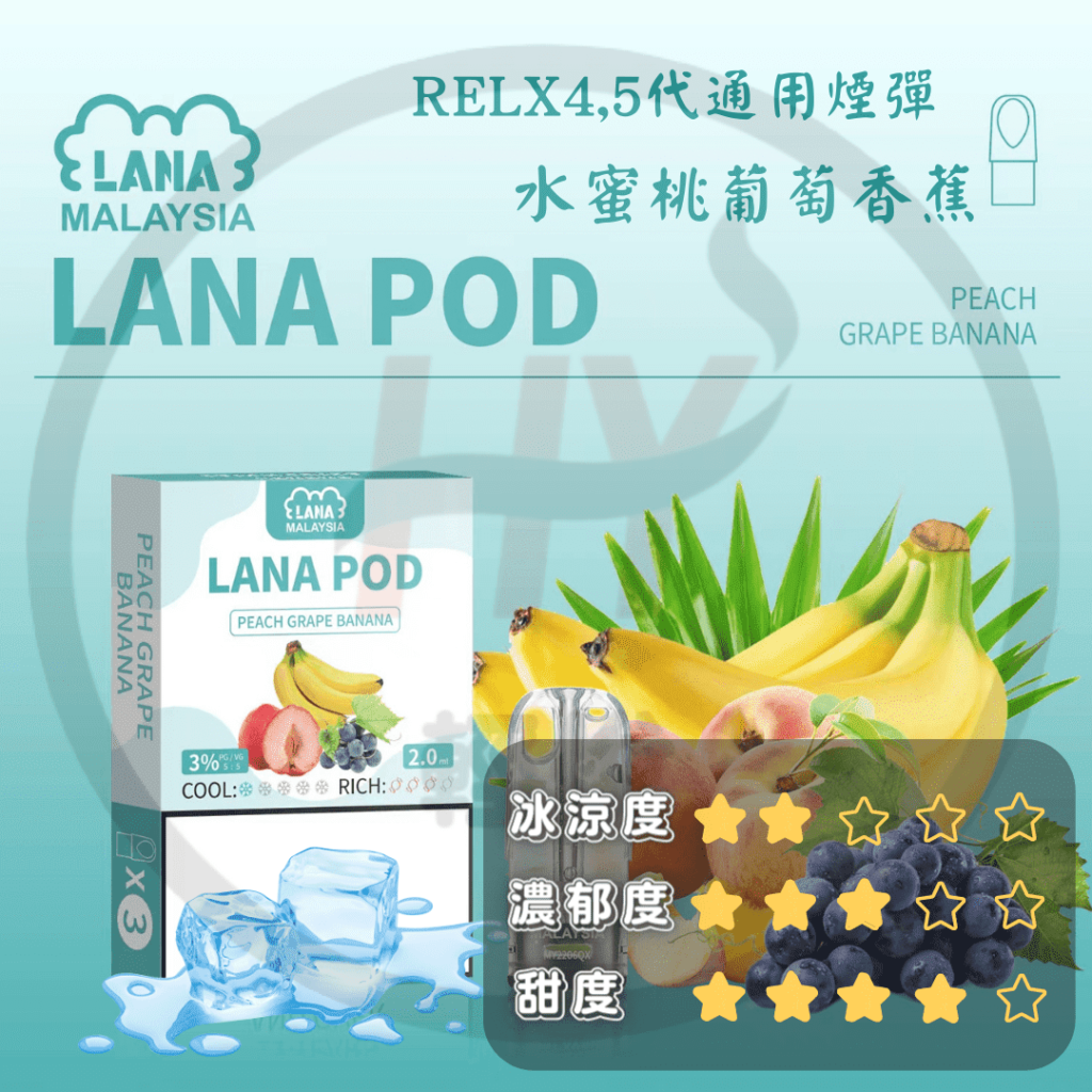 lana-pods-relx-infinity-compatible-pods-peach grapes banana